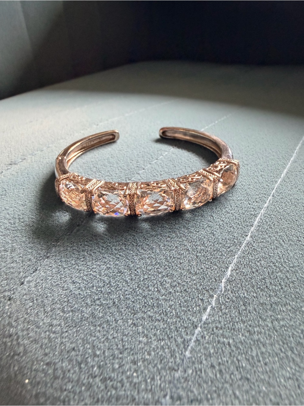 Vintage Crystal and Stainless Steel Cuff Bracelet - Women's Jewelry